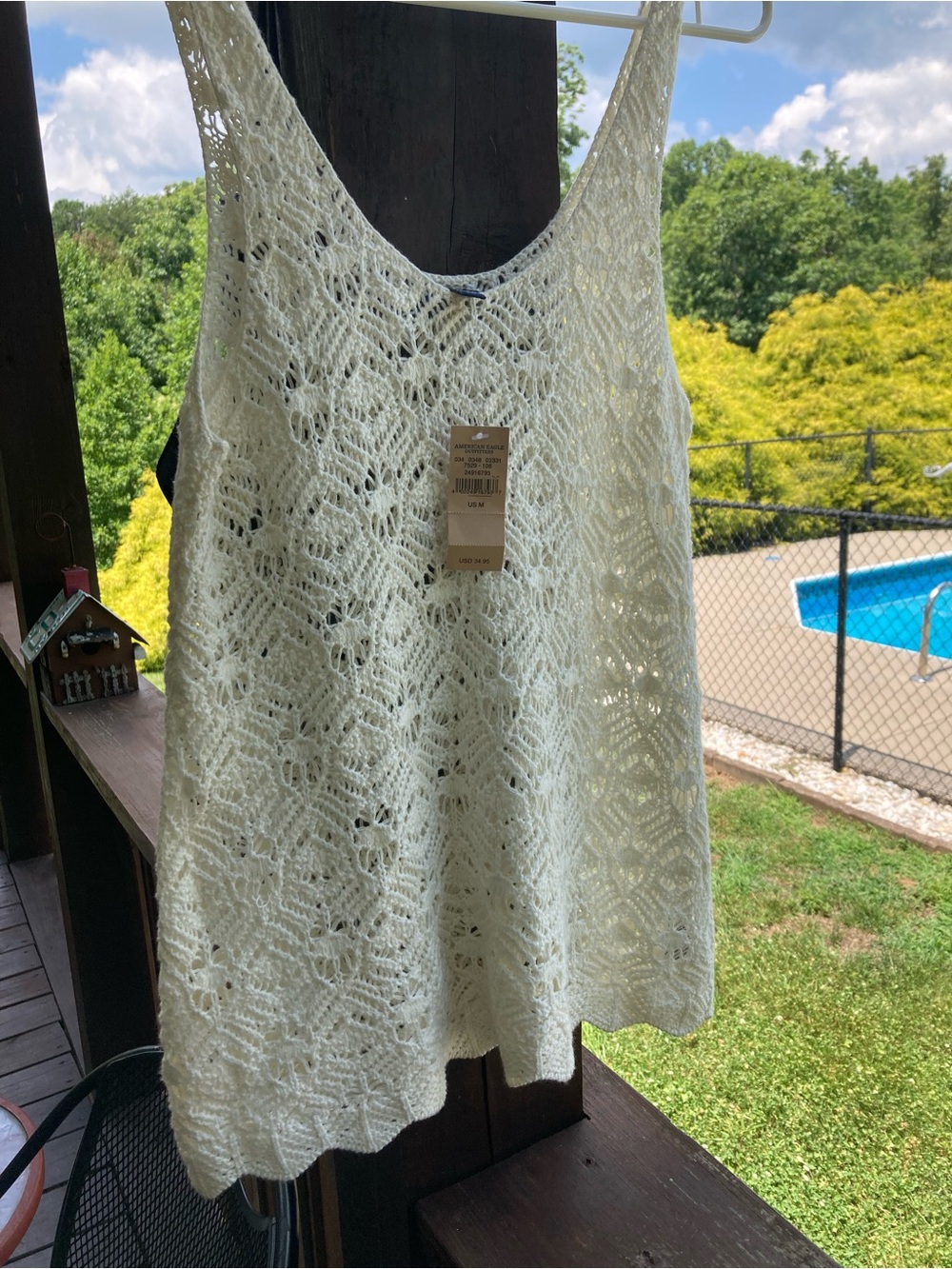 American Eagle Outfitters Openwork Crochet Tank - Cream